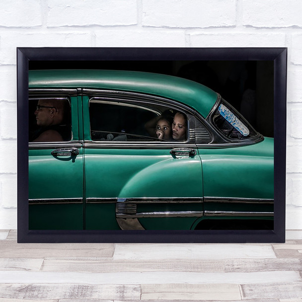 girl in green Car Cuba Havana Street Classic Retro Wall Art Print