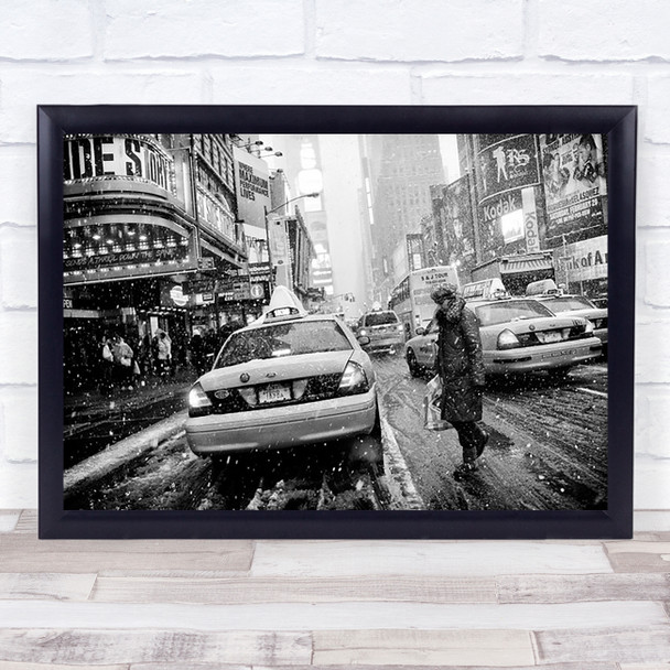 New York in Blizzard Weather Snowstorm Taxi Cab Street Wall Art Print