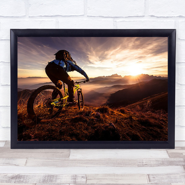 Sunset Trail Ride Mountain bike Downhill Slope Bicycle Sun View Wall Art Print