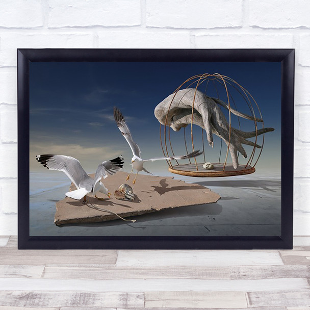Edited Concept Cage Birds White Sunlight Wings Wall Art Print
