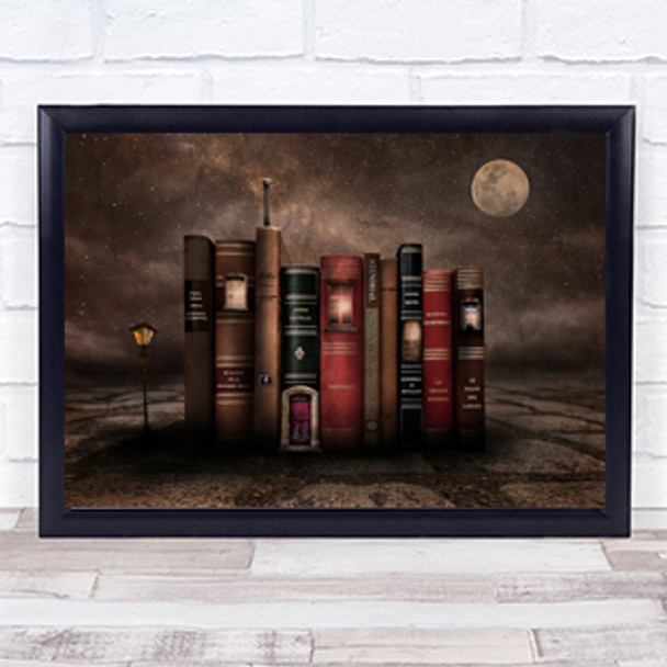 night library Moon Door Windows Book Books House Home Wall Art Print