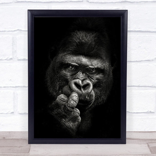 Attitude Gorilla Ape Monochrome Monkey Finger Dark Low Wall Art Print