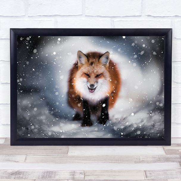 Renart Fox Vulpes Snow Snowing Cold Winter Animal Wild Vixen Wall Art Print