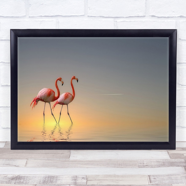 Serenity Nature Flamingo Animal Bird Birds Water Red Reflection Still Art Print
