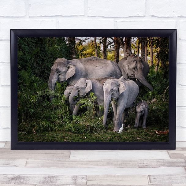 Tasty Leaves India Forest Sunset Elephant Family Wall Art Print