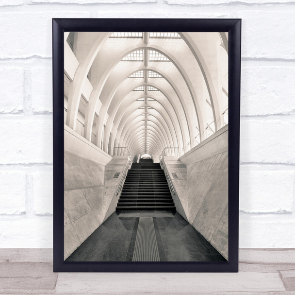 Hallway Tunnel Spine Architecture Sepia Staircase Modern Wall Art Print