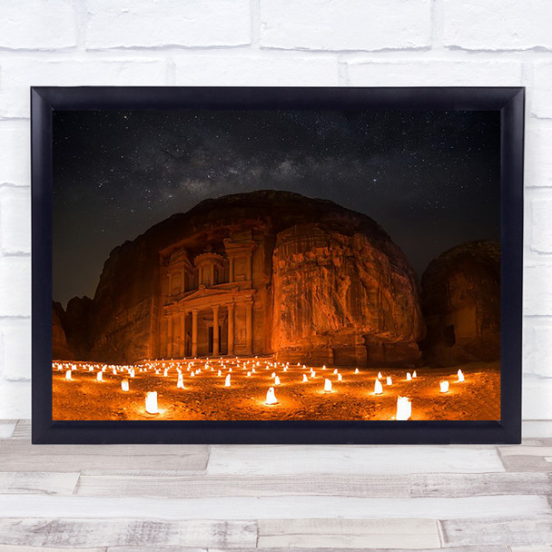Petra By Night Ruin Ruins Lights Gold Golden Orange Cliff Wall Art Print