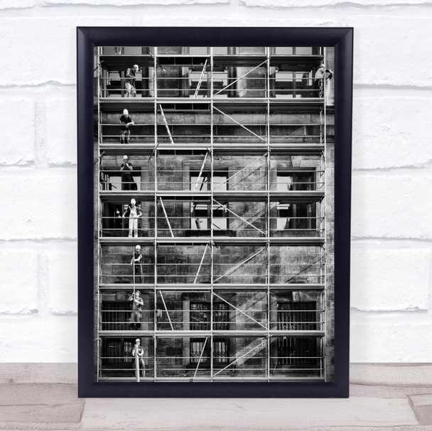 Working hard black white Construct Worker House Scaffolding Wall Art Print