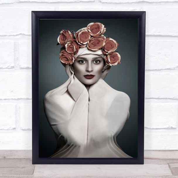 Flowers Rose Roses Hat Model Woman Fashion Wall Art Print