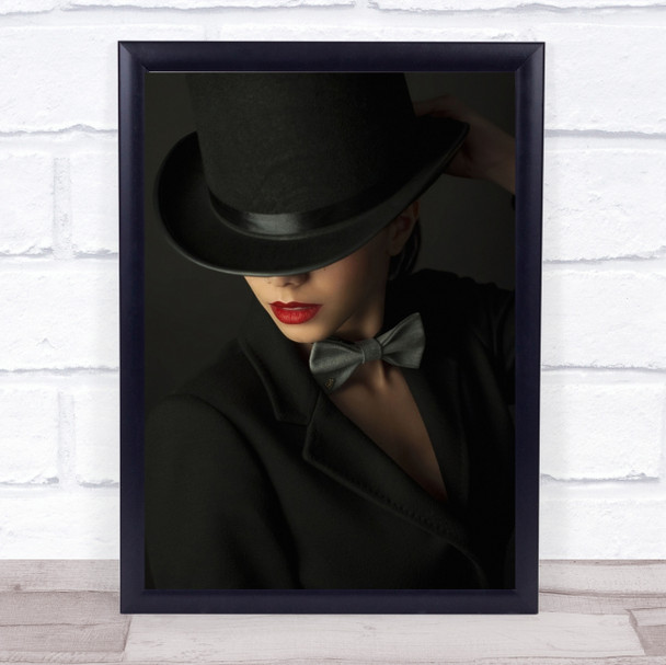 Mystery Lady Woman Hat Jacket Woman Lips Lipstick Studio Wall Art Print