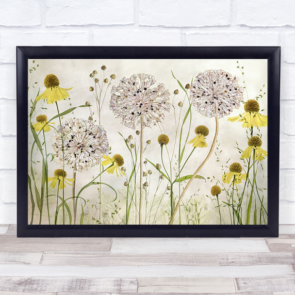 Helenium's Summer Yellow Flowers Meadow Field Pattern Garden Wall Art Print