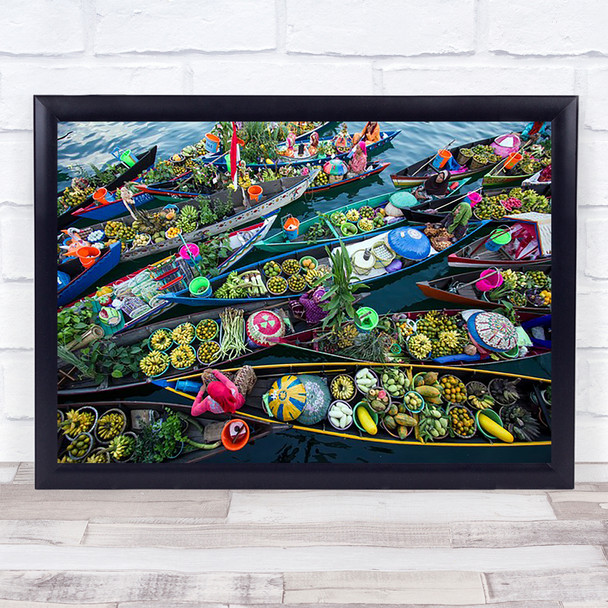 Banjarmasin Floating Market Travel Traditional River Colourful Wall Art Print