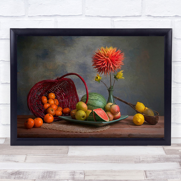 Fruits Oranges Dahlia Flower Pears Watermelon Lemons Fruit Wall Art Print