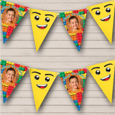 Kid's Birthday Toy Man Face Bricks Photo Custom Personalised Party Flag