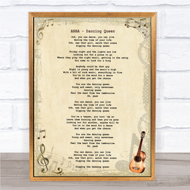 ABBA Dancing Queen Vintage Guitar Song Lyric Print - Wild Wall Art