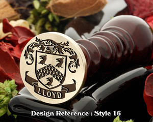 Lloyd family crest wax seal, reversed for engraving