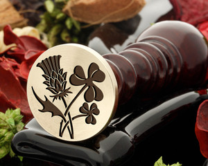 Thistle and Shamrock Wax Seal Stamp, thistle on left in sealing wax Thistle and Shamrock Wax Seal Stamp, thistle on left in sealing wax
