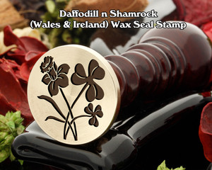 Daffodill n Shamrock (Wales n Ireland) Wax Seal Stamp ( daffodill on left in wax) Daffodill n Shamrock (Wales n Ireland) Wax Seal Stamp ( daffodill on left in wax)