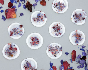 10x Rose and Purple Delphinium Petals in Semi Clear Wax Self Adhesive Wax Seal 10x Rose and Purple Delphinium Petals in Semi Clear Wax Self Adhesive Wax Seal