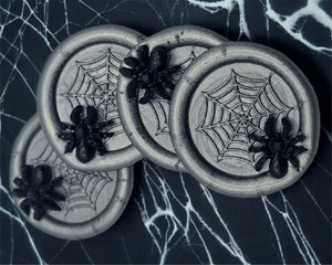 4 3D Spider on Spiderweb Halloween Self Adhesive Wax Seals 4 3D Spider on Spiderweb Halloween Self Adhesive Wax Seals