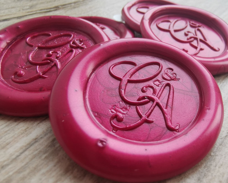 Bespoke Monogram Self Adhesive Wax Seal Stickers Pearl Ruby Red