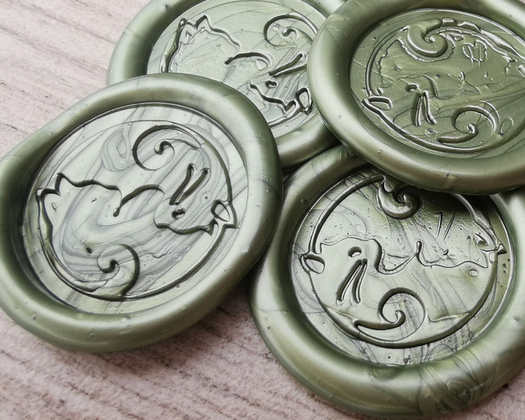 Cats Yin Yang Peel and Stick wax seal stickers - Olive Green