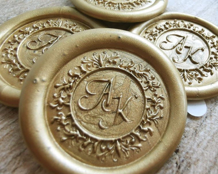 Bespoke Monogram Adhesive Sticker Wax Seals 9ct Gold