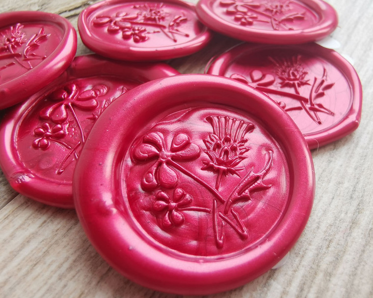 Shamrock and Thistle Self Adhesive Wax Seal Stickers - Pearl Ruby Red - all colours available