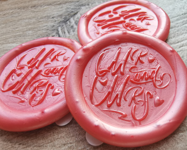 Mr and Mrs Self Adhesive Wax Seal Stickers  Living Coral