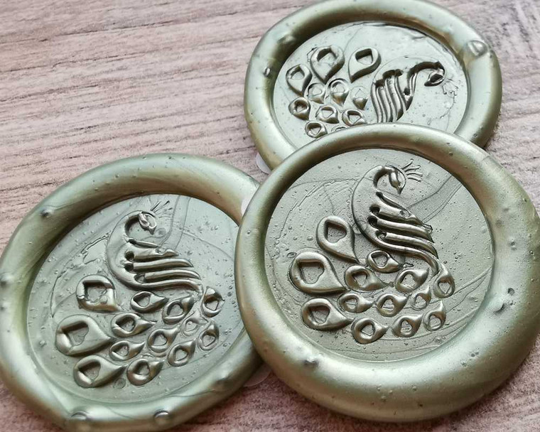 Peacock D1 Self Adhesive Stickers hand made with sealing wax Olive Green
