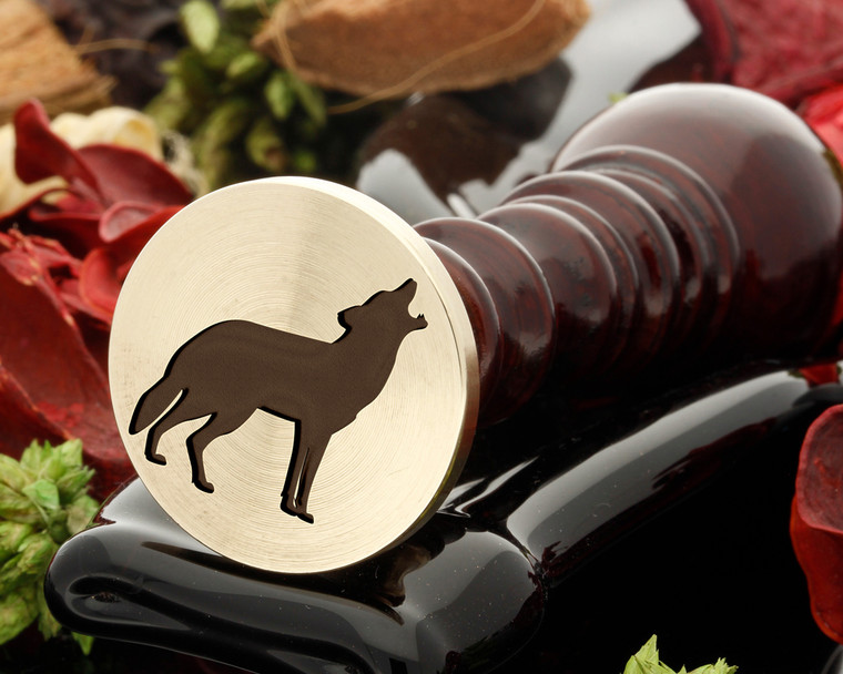 Wolf howling wax seal reversed for engraving
