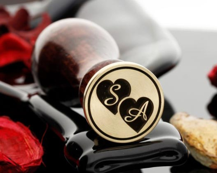 Wax Seal Stamp Love Heart 5 with Custom Laser Engraved Initials.