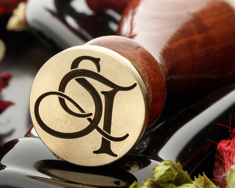 Regal Fleurish Initial Custom Wax Seal Stamp with Black Wood Handle -  Multiple Font Choices with Preview #134