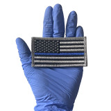 Embroidered Thin Blue Line Flag Patch, in hand