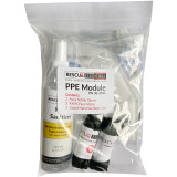 PPE Module by rescue essentials showing nitrile gloves, 4oz hand sanitizer and N95 masks front view
