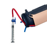Multi-Insertion Training System (M.I.T.S.) Composite Trainer Kit, In use with simulated blood in syringe pushed into veins