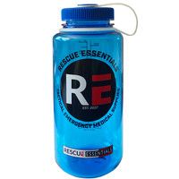 Rescue Essentials Wide Mouth Nalgene Bottle, blue and white lid, front