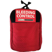 Rescue Essentials Bleeding Control Station IFAK (Individual) with Stop the Bleed components is enclosed in a red nylon bag