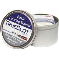 Luna TrueClot Basic Packing Trainer (BPT) packaged in a metal tin with the lid open showing training gauze