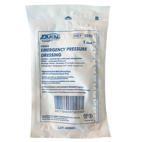 Emergency Pressure Dressing, front of packaging
