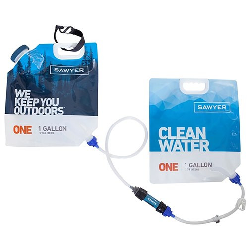 The 2-pouch system allows you to filter untreated water into a designated 1-gallon storage pouch.