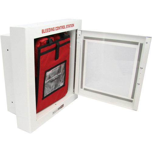 Bleeding Control Station - Recessed Cabinet with IFAKs inside and door open