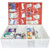 Class B 4-Shelf ANSI-Rated First Aid Kit 150 Person, shown open and flat on table