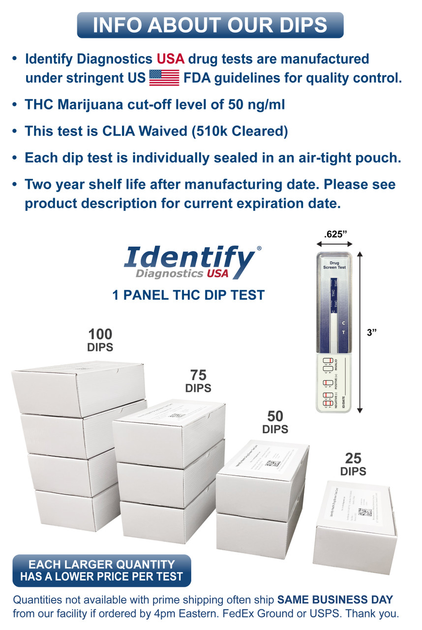 Identify Diagnostics USA Marijuana THC Drug Test Dip Card