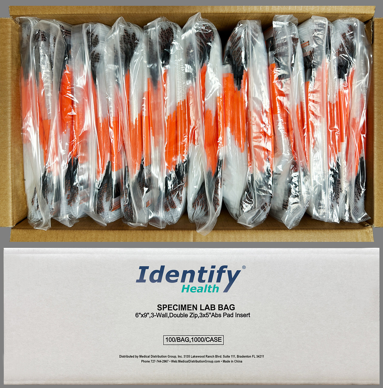 Identify Health 6x9 Biohazard Lab Bags with Zip Seal & Pad