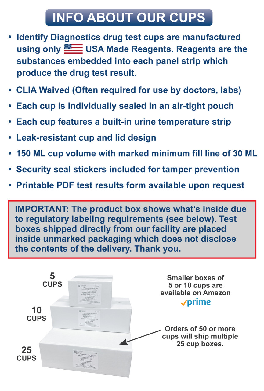 10 Panel Drug Test Cup - Identify Diagnostics CLIA Waived