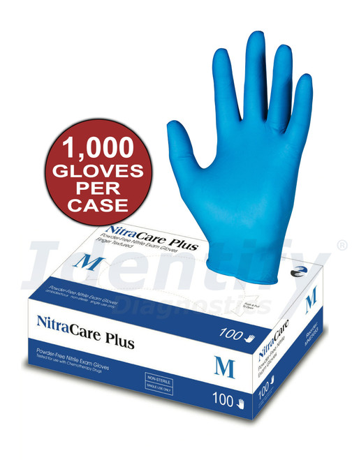 NitraCare Plus 100 - Power-Free Non-Sterile Nitrile Exam Gloves ID - 1000 gloves per case