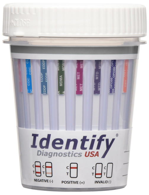 Made In USA 14 Panel Drug Test Cup with 6 Adulterations - CLIA Waived, FDA Cleared, OTC Cleared Identify Diagnostics USA