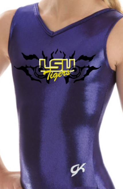 LSU TIGERS Dazzling Eye of the Tiger Girls' Gymnastics Leotard: GK  Purple Mystique.  FREE Scrunchie!