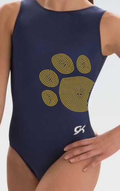 PITT Stunning Blue and Gold Collegiate Girls' Gymnastics Leotard: GK Blue and Gold Nylon. FREE Scrunchie!